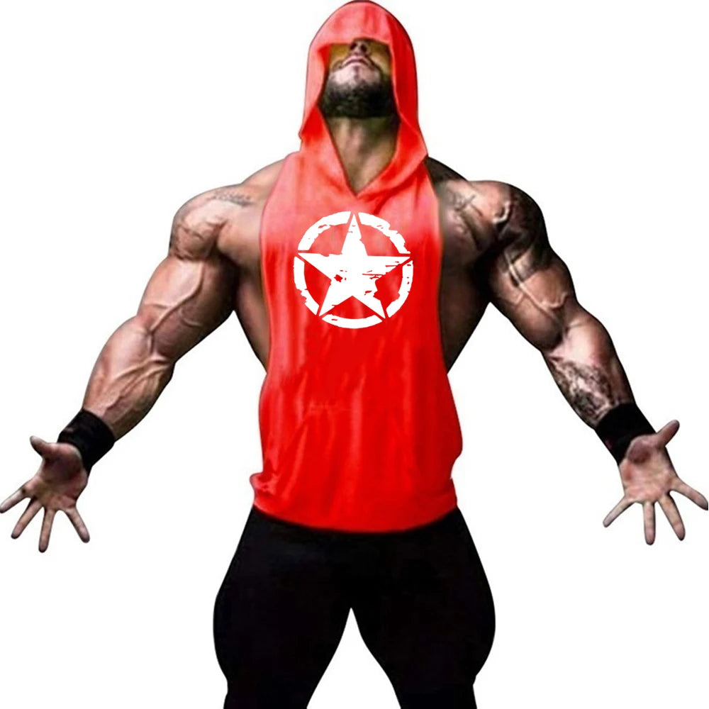 Men's Hooded Gym Vest Sleeveless Workout Hoodie