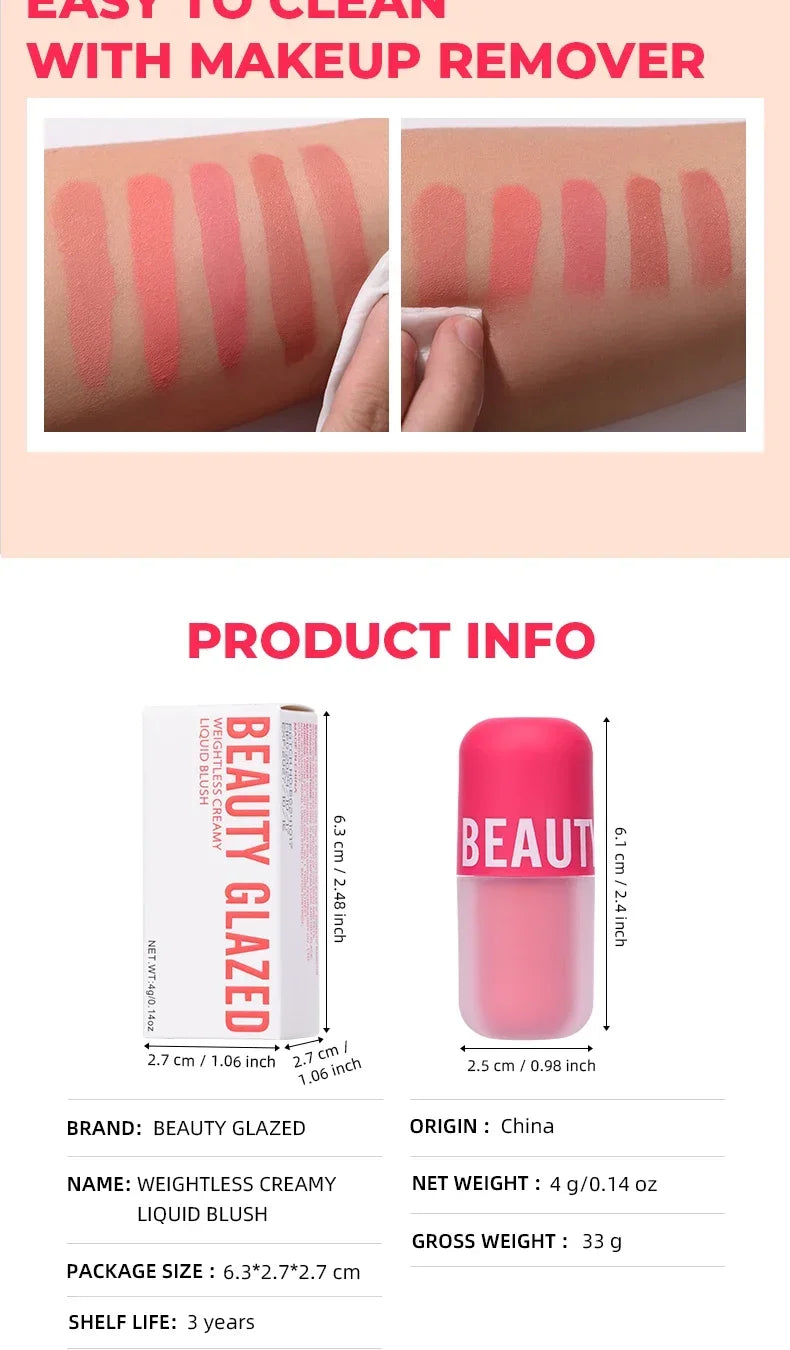 BEAUTY GLAZED 5 Colors Blush Serum Long Lasting Waterproof
