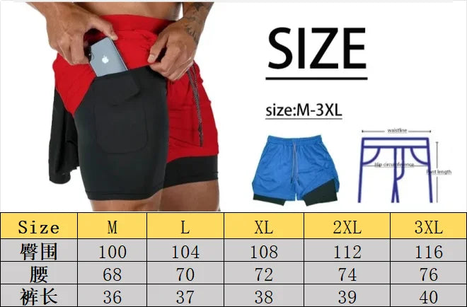 Fitness 2-in-1 training shorts suitable for men