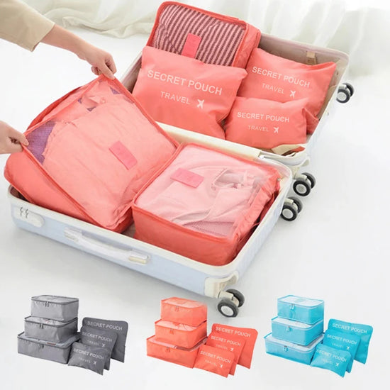 6 PcsSet PinkBlueGrey Travel Storage Bag