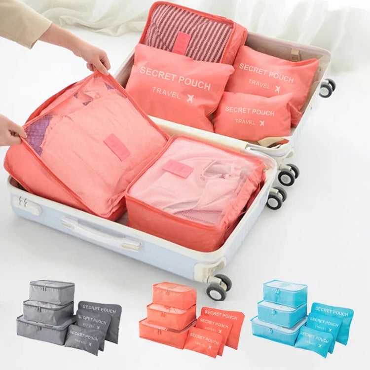 6 PcsSet PinkBlueGrey Travel Storage Bag