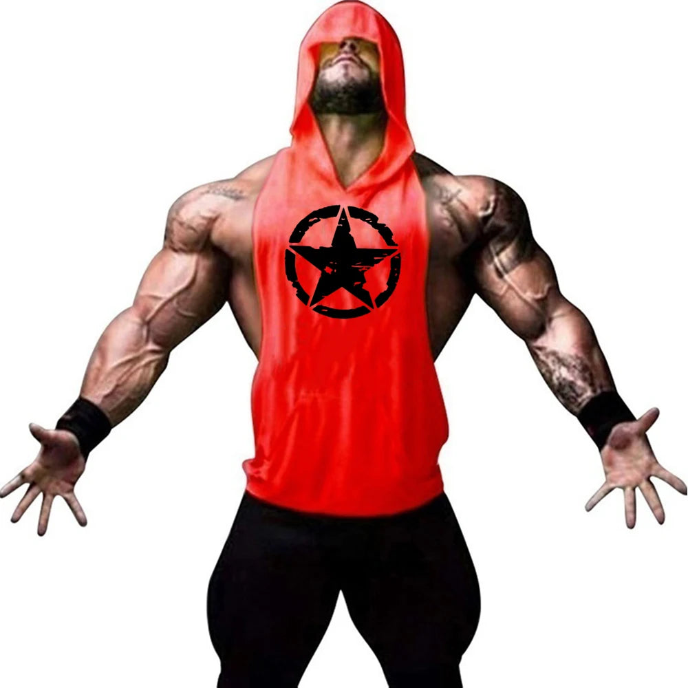 Men's Hooded Gym Vest Sleeveless Workout Hoodie