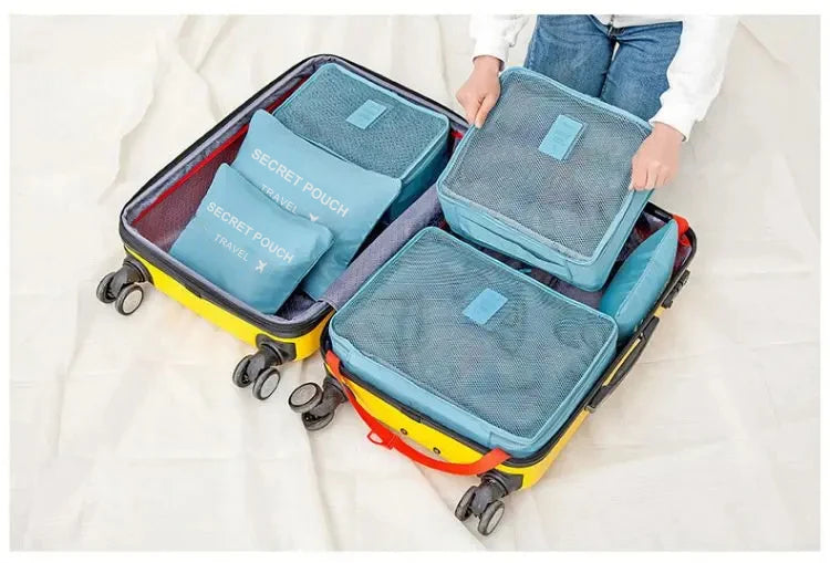 6 PcsSet PinkBlueGrey Travel Storage Bag