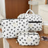 1PC Pink Strawberry Women Cosmetic Quilted Bag, stylish quilted cosmetic storage with black bows design.