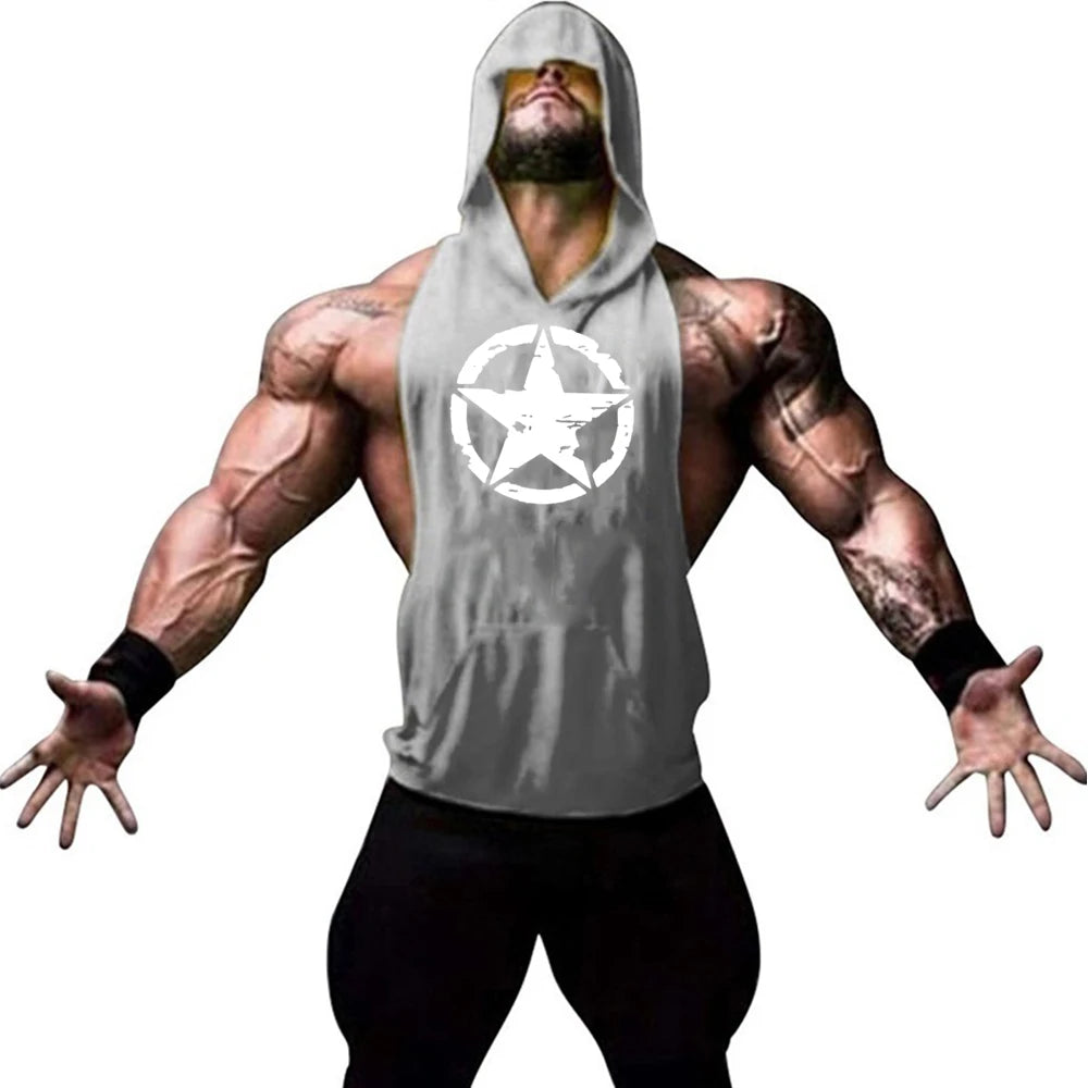 Men's Hooded Gym Vest Sleeveless Workout Hoodie
