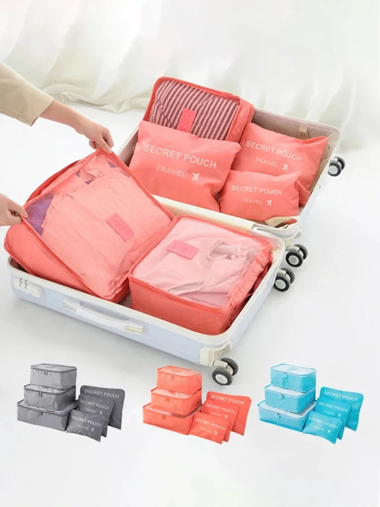 6 PcsSet PinkBlueGrey Travel Storage Bag