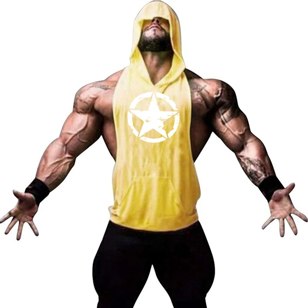 Men's Hooded Gym Vest Sleeveless Workout Hoodie