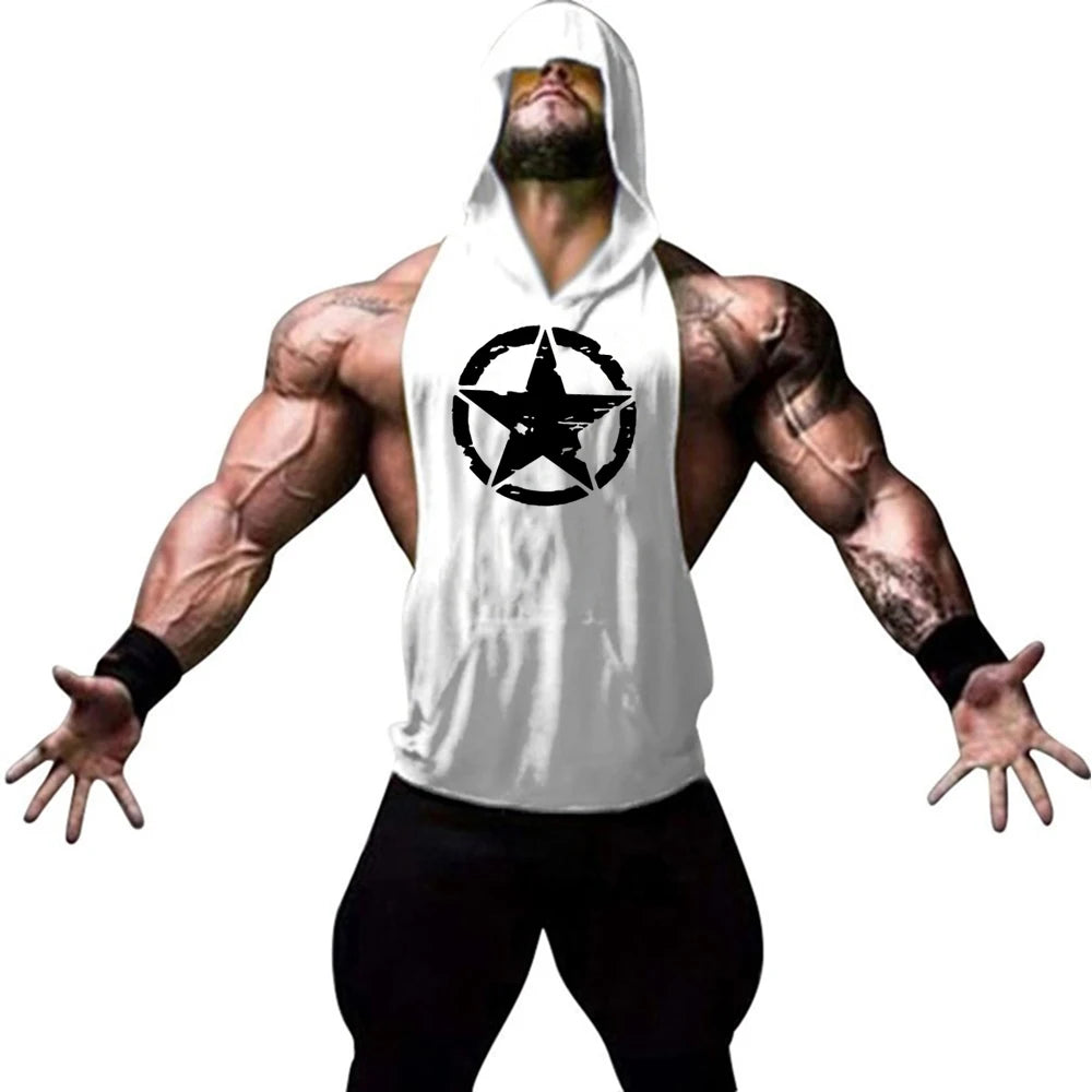 Men's Hooded Gym Vest Sleeveless Workout Hoodie