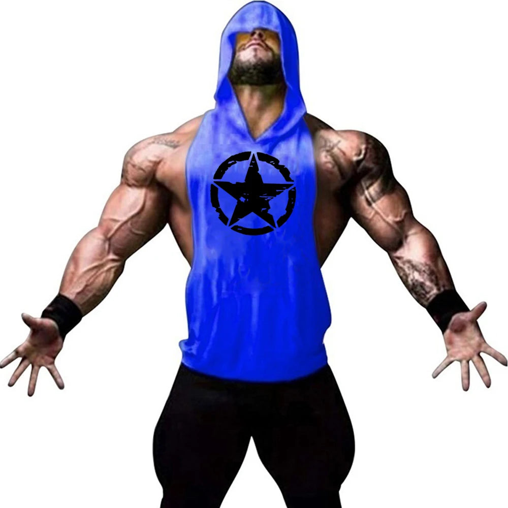 Men's Hooded Gym Vest Sleeveless Workout Hoodie