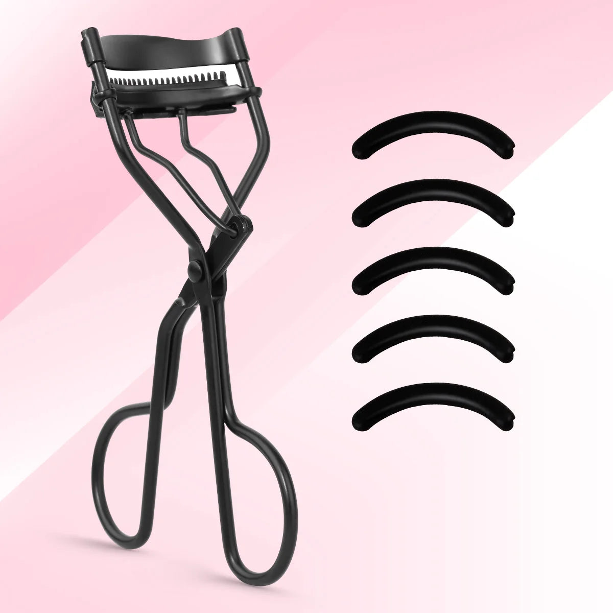1 portable eyelash curler with 5 silicone pads