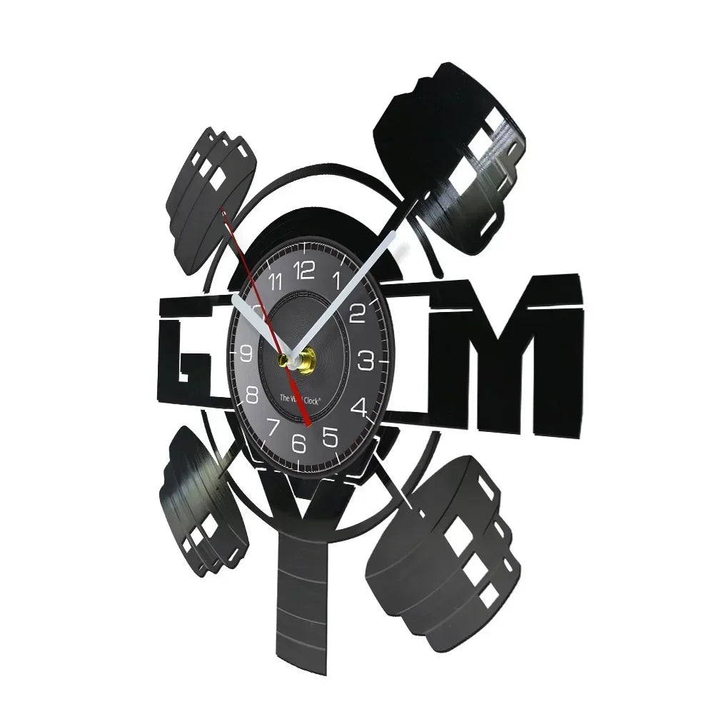 Fitness Wall Clock Vinyl Record LED Backlight Design