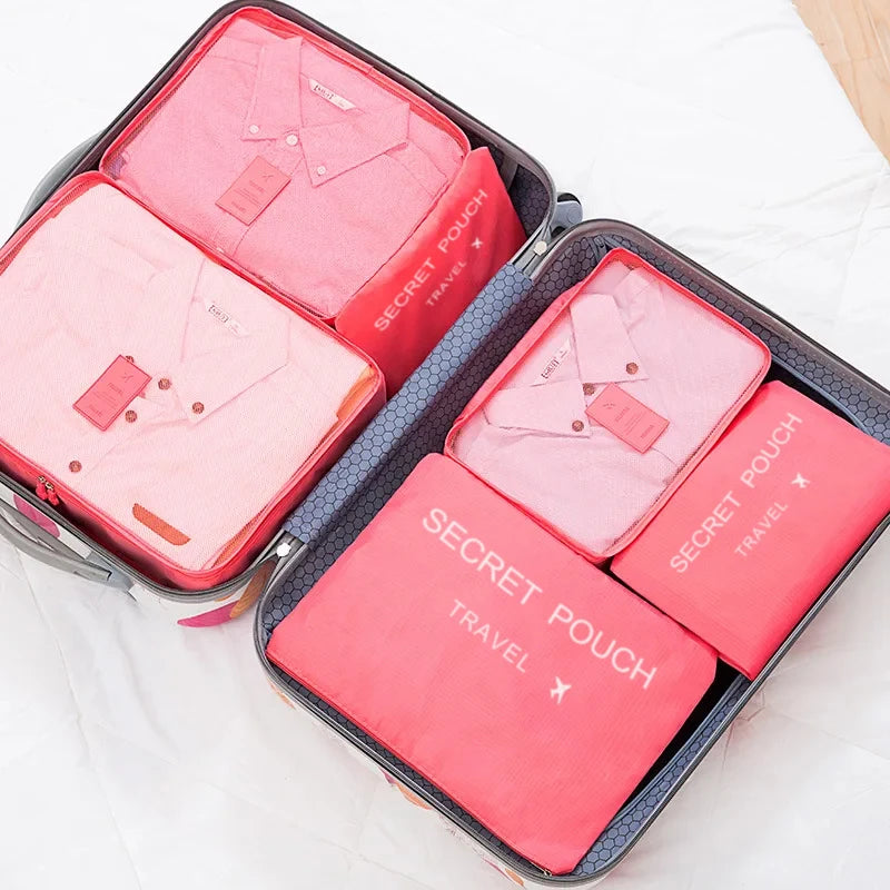 6 PcsSet PinkBlueGrey Travel Storage Bag