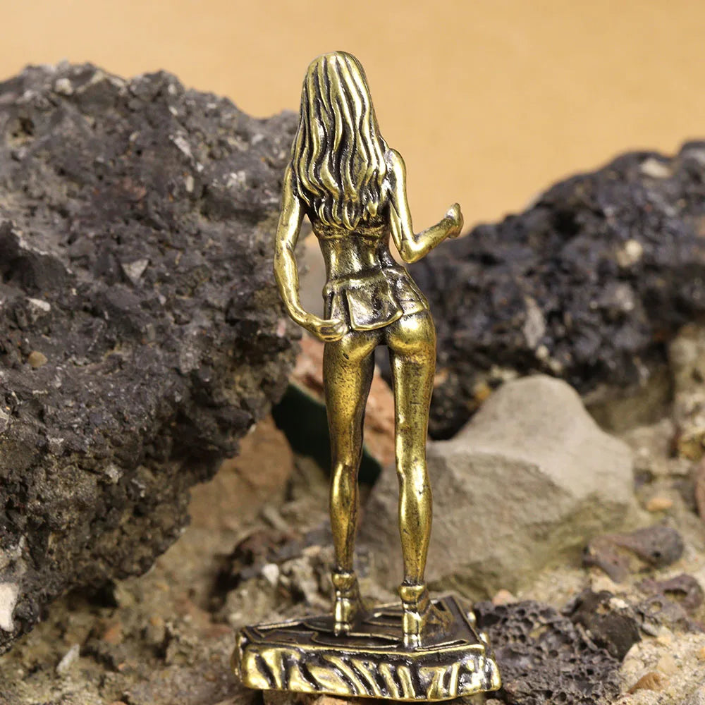 Brass Beautiful Girl Model Small Statue Beauty Lady