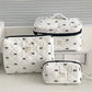 1PC Pink Strawberry Women Cosmetic Quilted Bag displayed with multiple pouches for cosmetic storage.