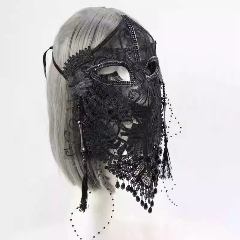 Beauty Mysterious Full Face Black Lace Veil Mask Holiday