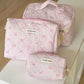1PC Pink Strawberry Women Cosmetic Quilted Bag by Airfriend, three pink quilted bags in different sizes for cosmetic storage.