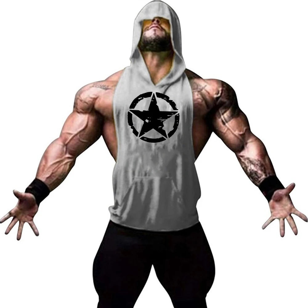 Men's Hooded Gym Vest Sleeveless Workout Hoodie