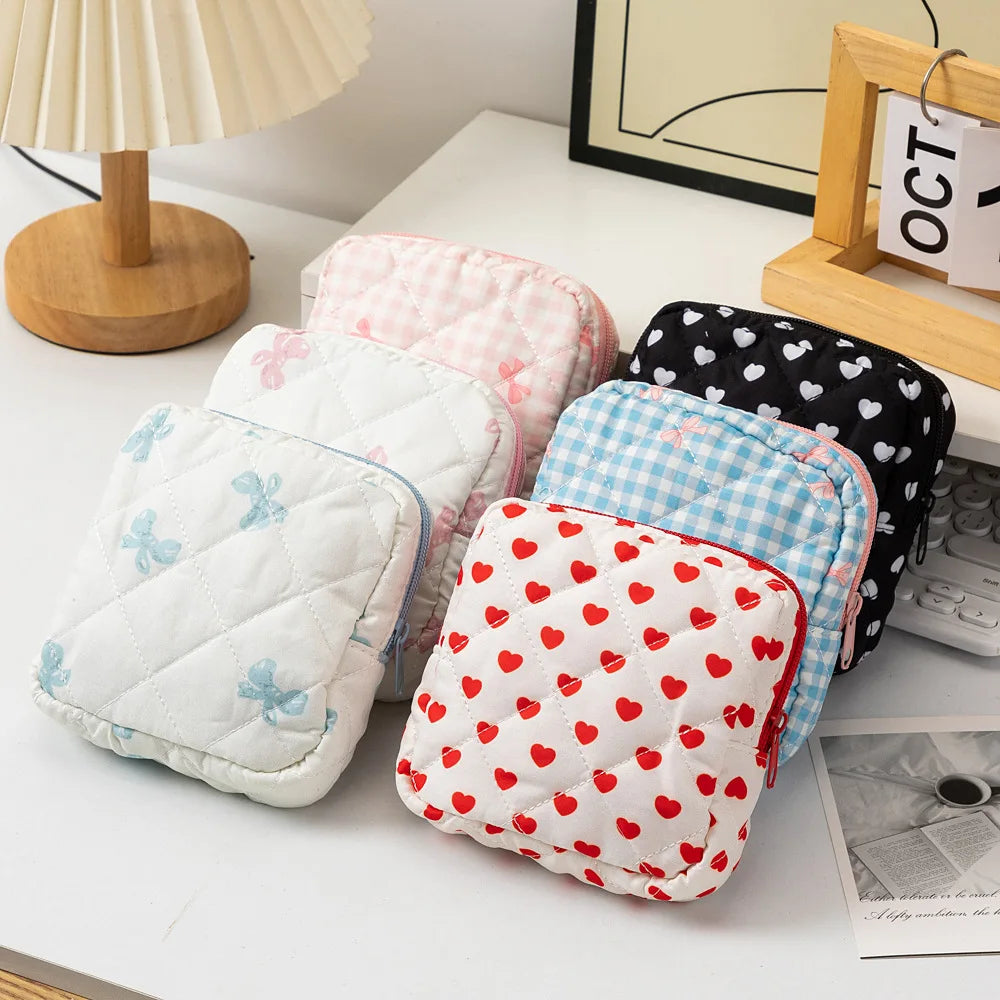 Heart Print Sanitary Napkins Storage Bag Feminine Period
