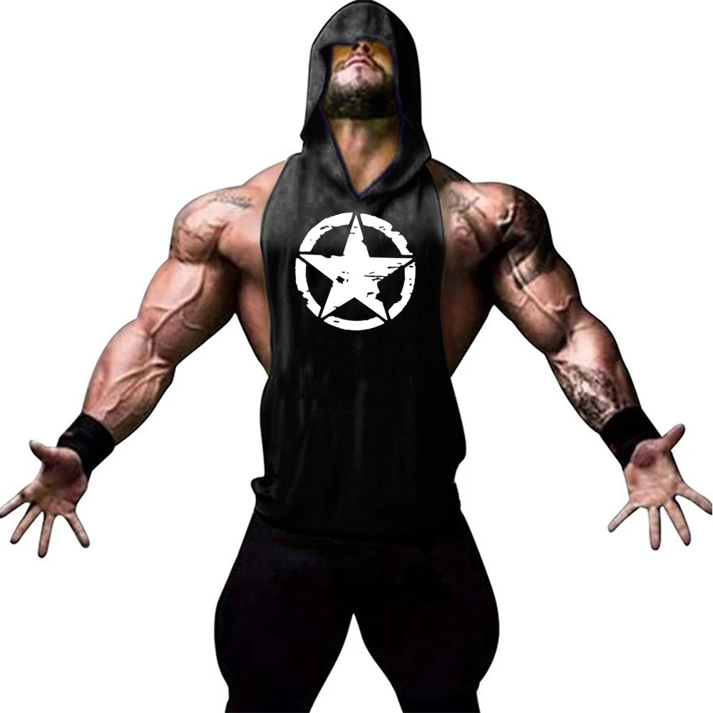 Men's Hooded Gym Vest Sleeveless Workout Hoodie