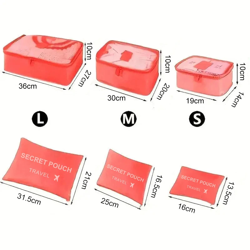 6 PcsSet PinkBlueGrey Travel Storage Bag