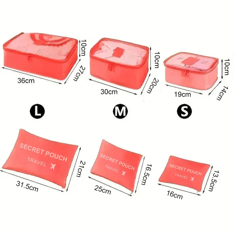 6 PcsSet PinkBlueGrey Travel Storage Bag