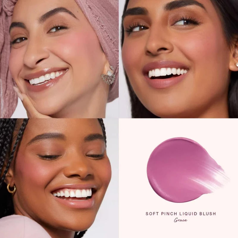 Rare Beauty Liquid Blush showcasing Happy, Hope, Grace, and Faith shades for a radiant makeup look.