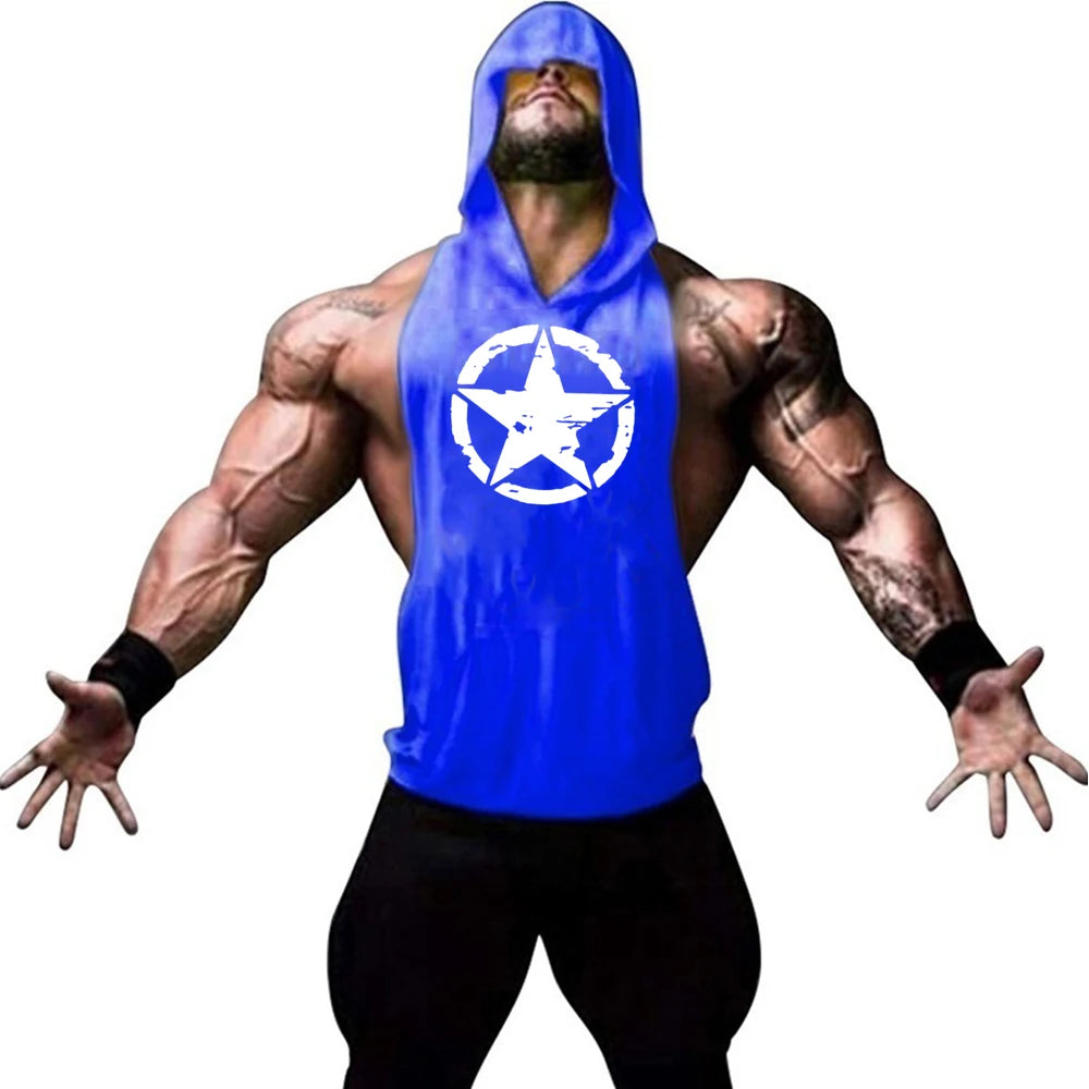 Men's Hooded Gym Vest Sleeveless Workout Hoodie