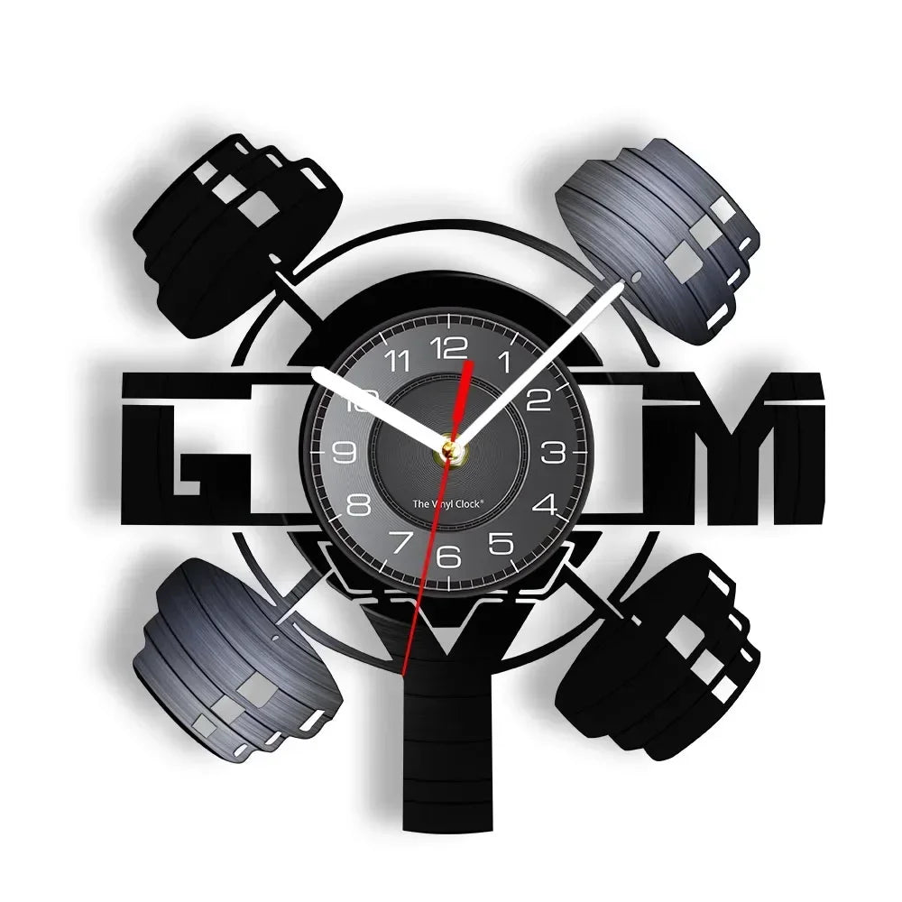 Fitness Wall Clock Vinyl Record LED Backlight Design