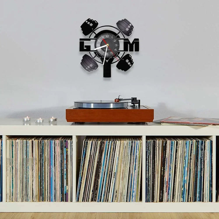 Fitness Wall Clock Vinyl Record LED Backlight Design
