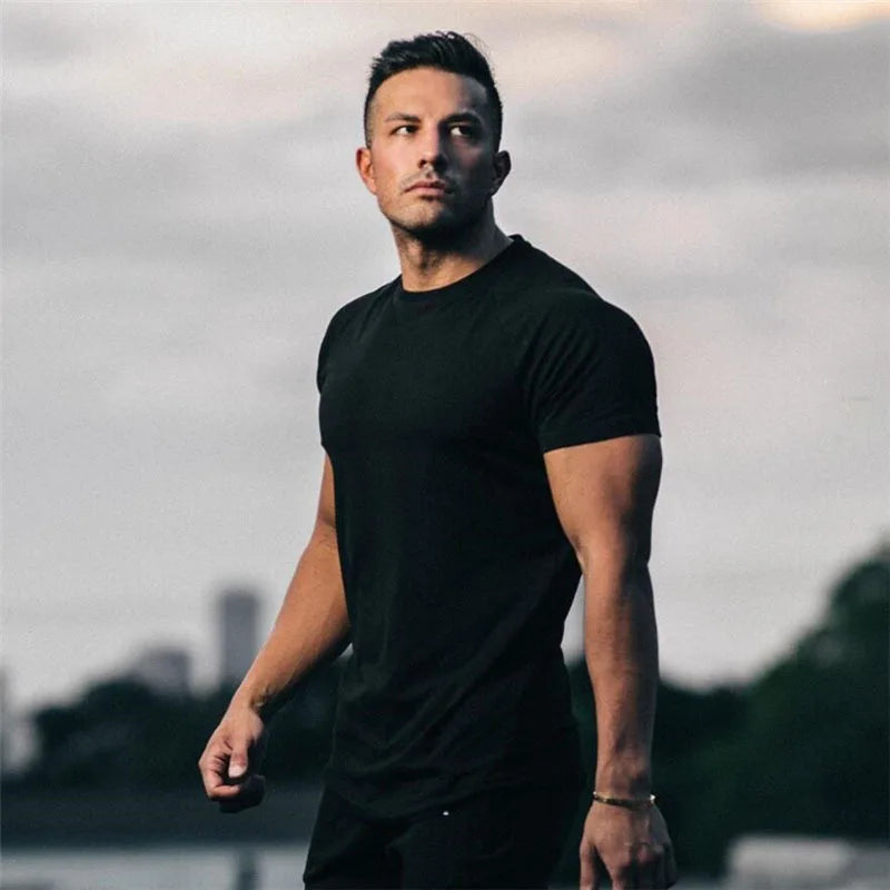 Fitness T-Shirt Men Bodybuilding Short Sleeve Sport Running