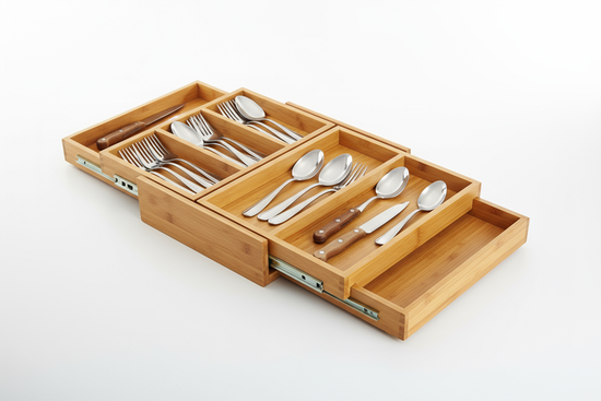 Expandable Drawer Organizer - Bamboo Utensil Tray